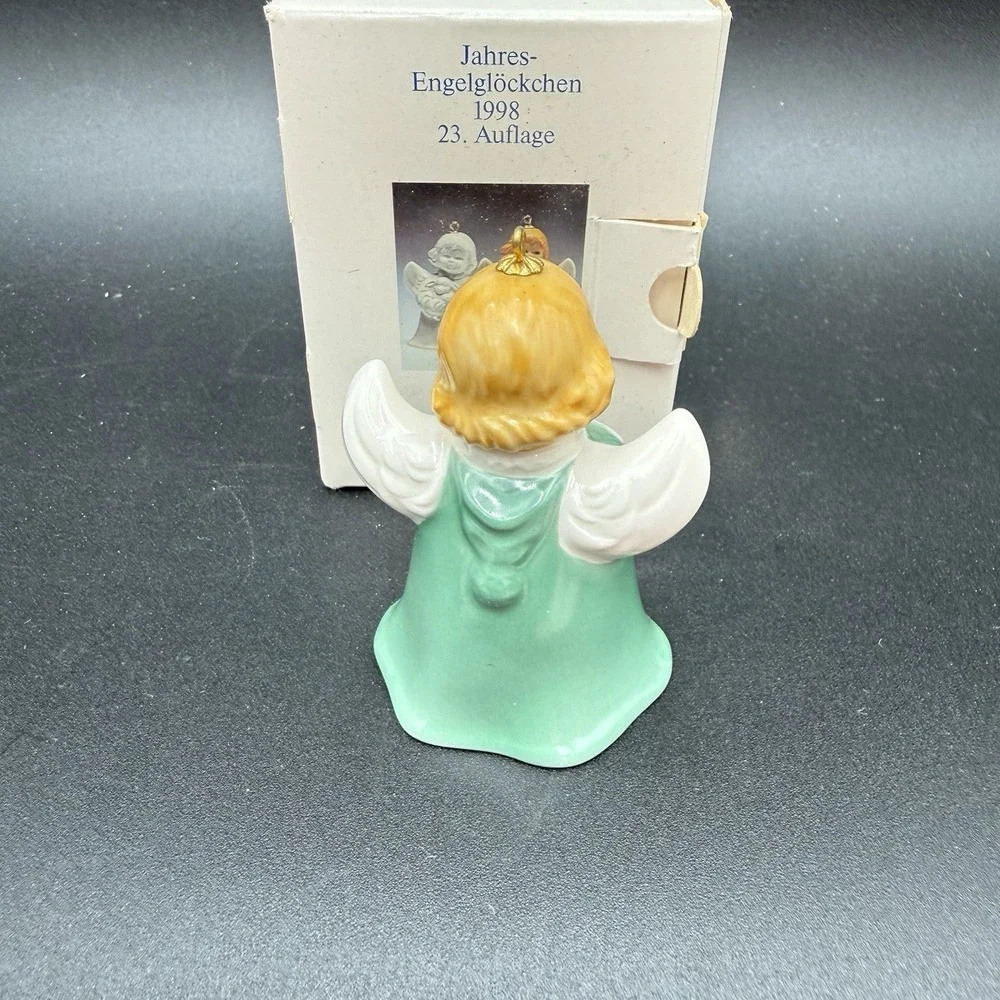 Goebel 1998 Angel Bell Ornament with Lamb Green with Box EUC